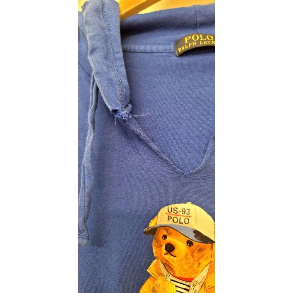 Polo Bear Lightweight Cotton Hoodie Sweatshirt in Blue Cute Spring Summer Sz. L - Picture 4 of 8